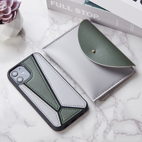 Levně LEATHER SET Kryt + pouzdro Apple iPhone 12 / 12 Pro šedý-zelený