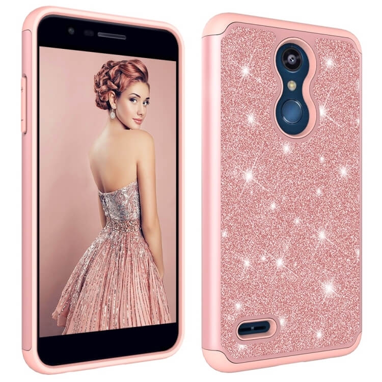 Levně Glitter Powder Ochranný Gumový Obal LG K30 starorůžový
