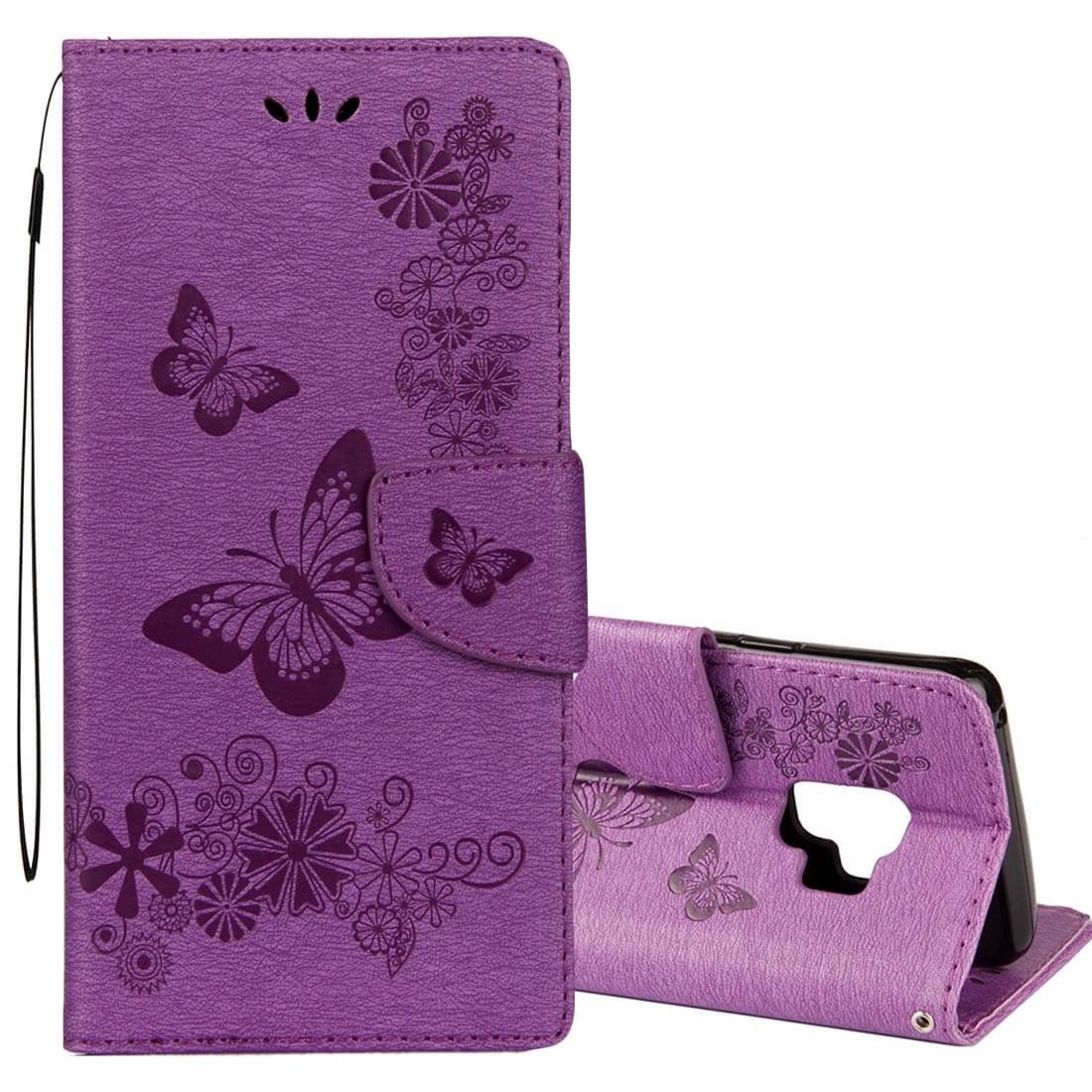 Levně ART Peňaženkový obal Samsung Galaxy S9 Butterfly fialový
