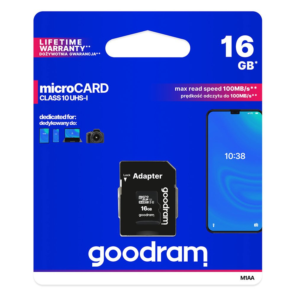 Levně Paměťová karta GOODRAM microSDHC 16GB UHS-I + adaptér (M1AA-0160R11)