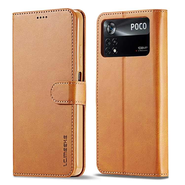 Levně IMEEKE Peněženkový kryt Xiaomi Poco X4 Pro 5G světle hnědý