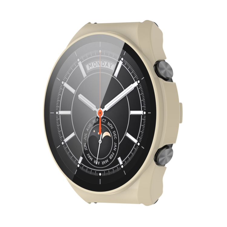Plastový kryt s ochranným sklem pro Xiaomi Watch S1 béžový