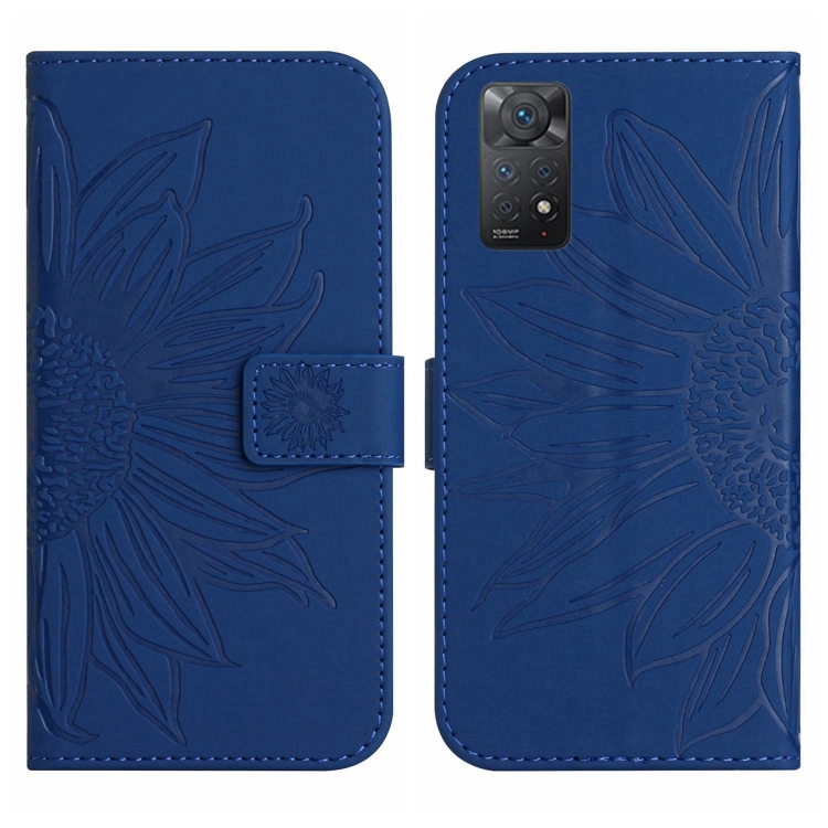 Levně ART SUNFLOWER Peněženkový obal se šňůrkou pro Xiaomi Redmi Note 11 / Note 11S modrý