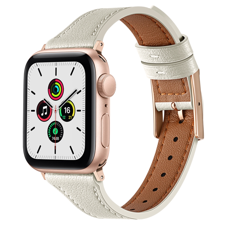 Levně LEATHER Kožený řemínek pro Apple Watch SE / SE 2022 / SE 2023 / SE 2025 (40mm) bílý