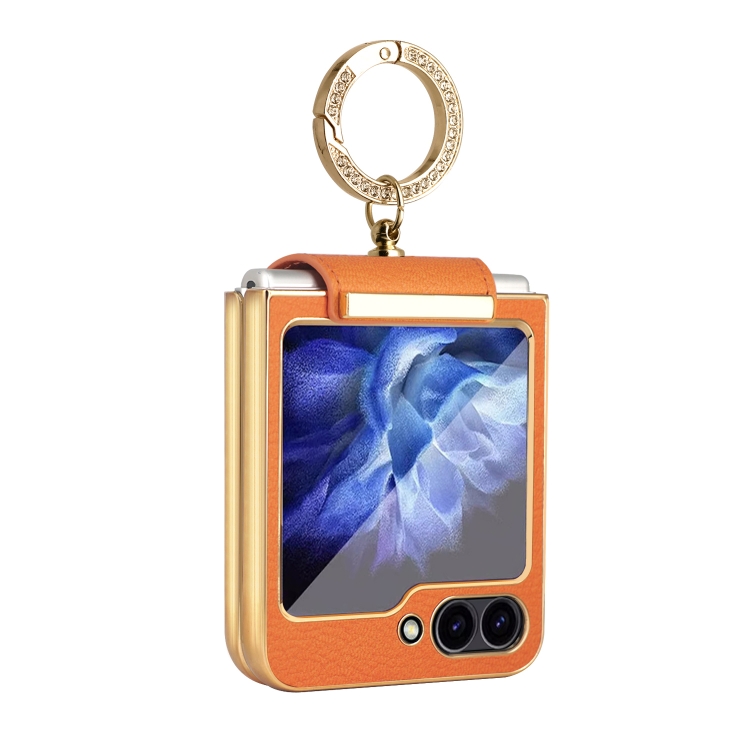 Levně LEATHER Kryt s držákem pro Samsung Galaxy Z Flip7 FE 5G / Flip6 5G oranžový