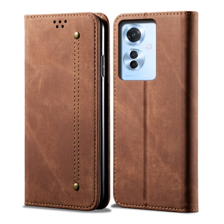 DENIM Peněženkový kryt pro Oppo Reno11 F 5G hnědý