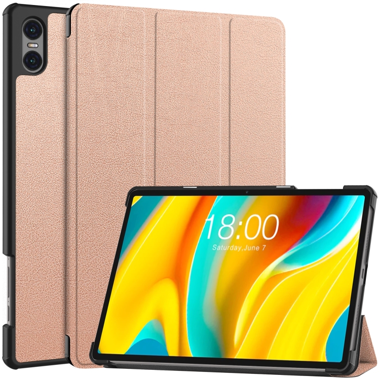 Levně LEATHER Zaklápěcí kryt pro Teclast T50 Pro růžovozlatý
