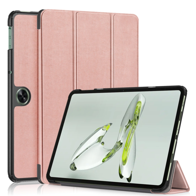 Levně LEATHER Zaklápěcí kryt pro OnePlus Pad Go růžovozlatý