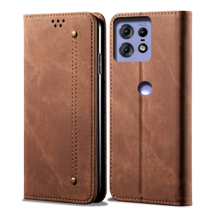 DENIM Peněženkový kryt pro Motorola Edge 50 Pro hnědý