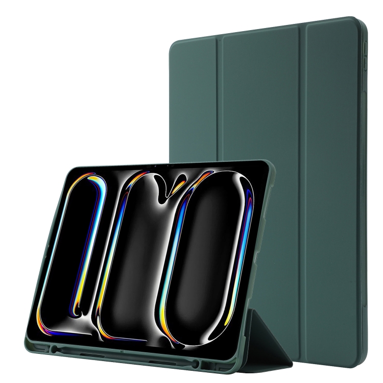 LEATHER Zaklápěcí kryt pro Apple iPad Pro 11 2024 / M5 2025 tmavě zelený