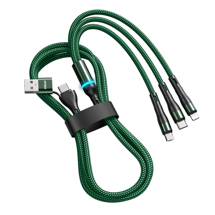 Levně ENKAY 6v1 Kabel USB / USB Typ-C na Lightning / micro USB / USB Typ-C 1.3 metru zelený
