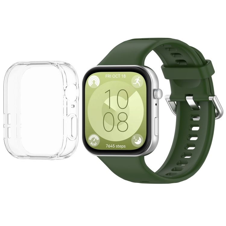 PROTEMIO COVER SET Řemínek + obal na hodinky Huawei Watch Fit 3 tmavě zelený