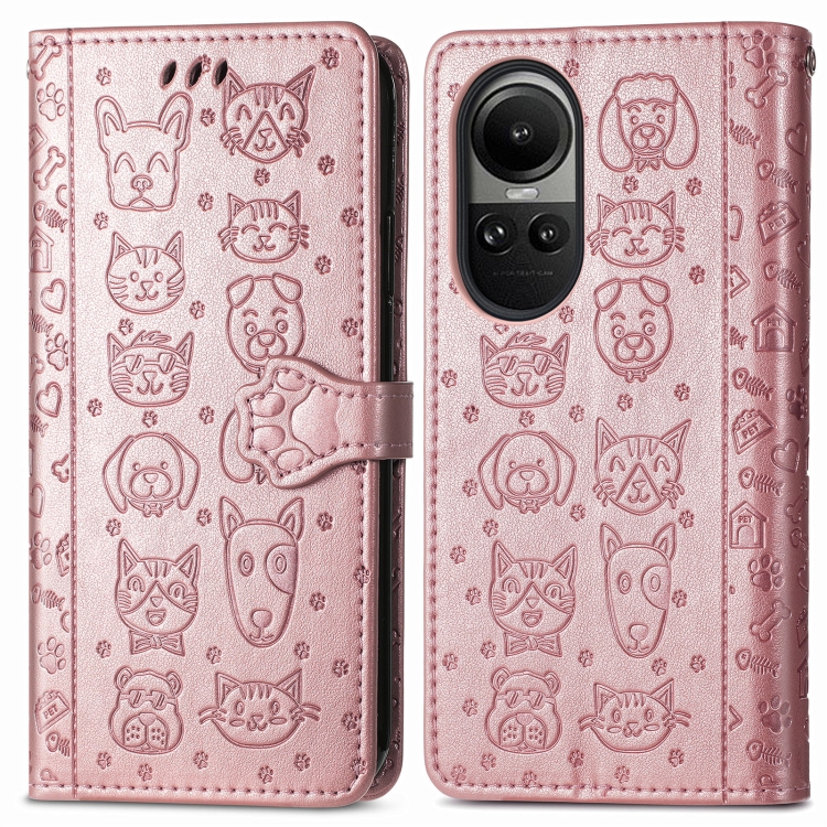 CUTE CAT Peněženkový kryt Oppo Reno10 5G / Reno10 Pro 5G růžovozlatý