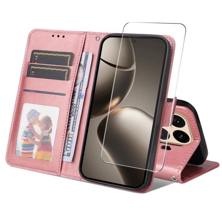 Levně ENKAY PREMIUM SET Peněženkové pouzdro a ochranné sklo Xiaomi 15T růžové