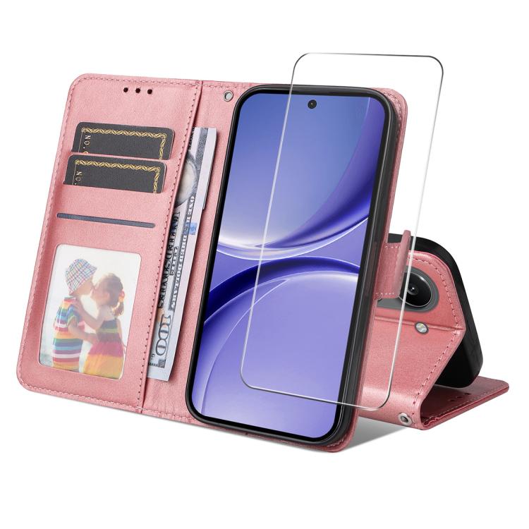 Levně ENKAY PREMIUM SET Peněženkové pouzdro a ochranné sklo POCO X8 Pro růžové